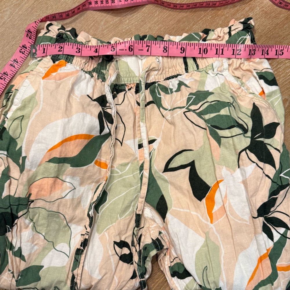 Nicole Miller Peach, Green & Cream Straight Leg Linen Pants - Picture 4 of 5